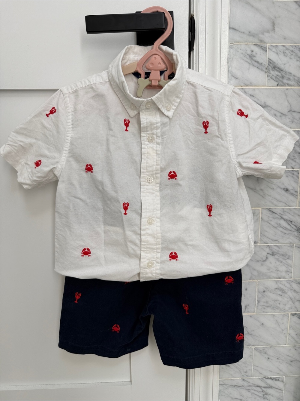 Kids White Embroidered Lobster Button-Down Shirt